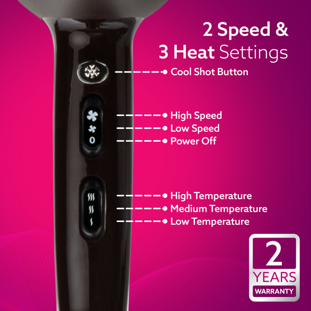 Agaro HD-1120 2000W Professional Hair Dryer with Diffuser & Concentrator