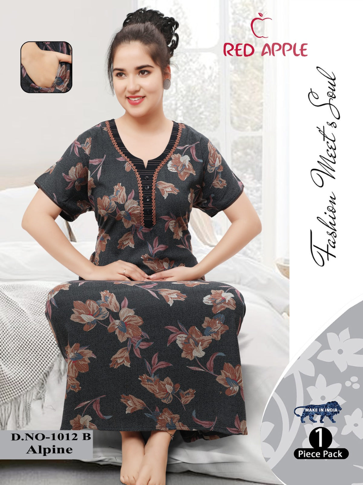 Alpine Comfort Nighty - Elegant Floral Design
