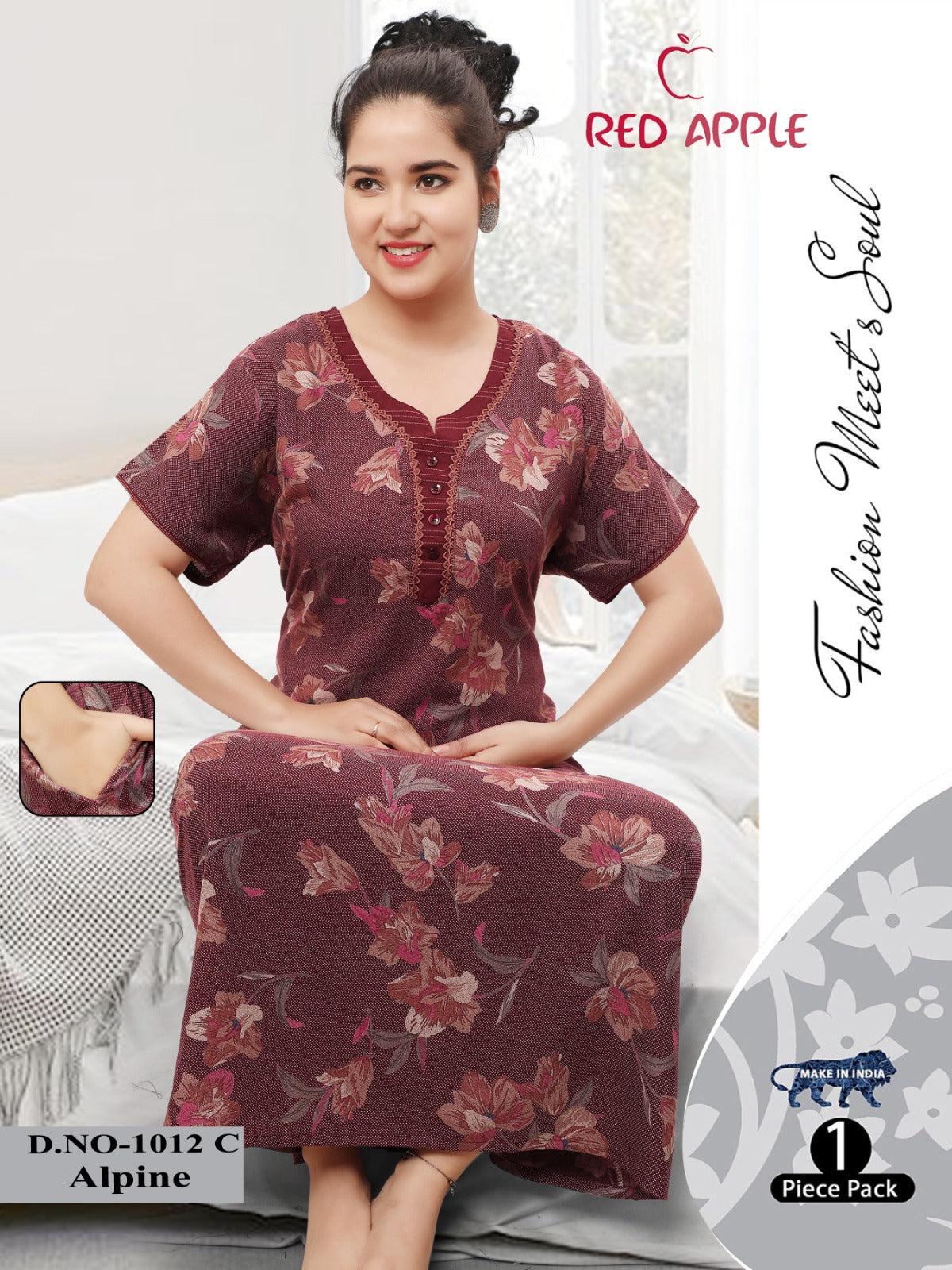 Alpine Comfort Nighty - Elegant Floral Design